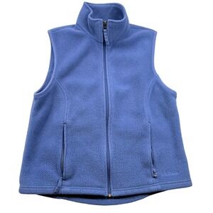 LL Bean Polartec Fleece Vest Blue Full Zip Mock Neck Pockets Womens Small Reg